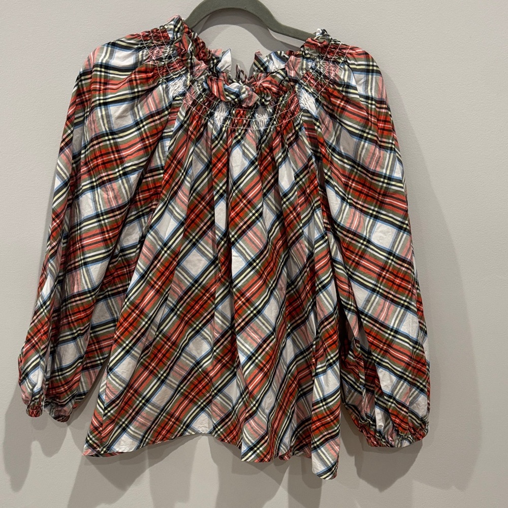 J. Crew Red and White Plaid Blouse
